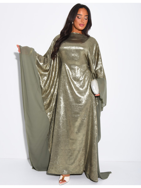 Butterfly abaya in shiny fabric with voile trim
