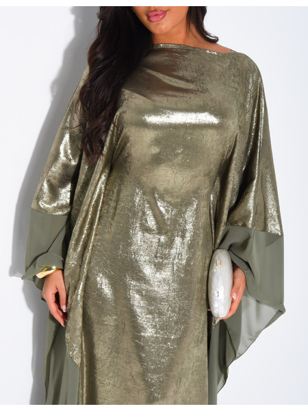 Butterfly abaya in shiny fabric with voile trim
