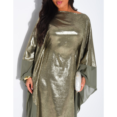 Butterfly abaya in shiny fabric with voile trim