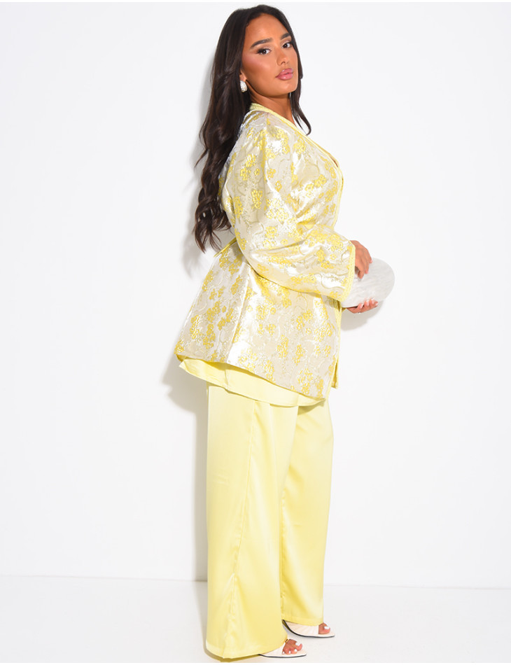 Ensemble kimono en tissu brocart pantalon et tunique assortie