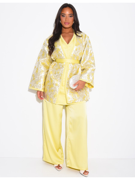 Ensemble kimono en tissu brocart pantalon et tunique assortie