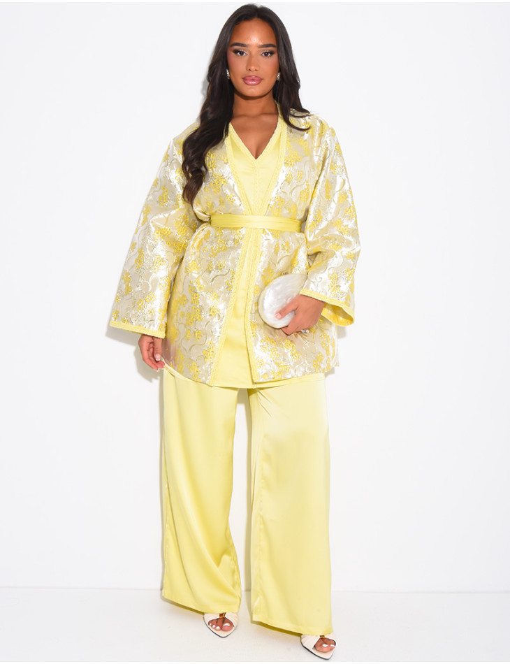 Ensemble kimono en tissu brocart pantalon et tunique assortie