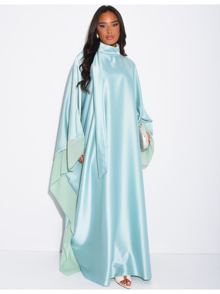 Abaya-Kleid aus dickem Satin mit transparenten Voile-Bordüren
