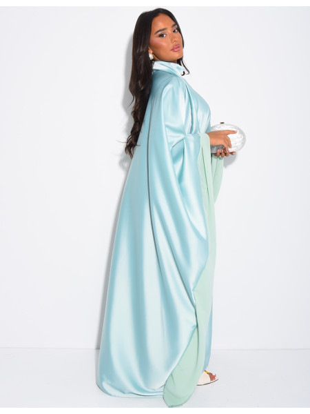 Abaya-Kleid aus dickem Satin mit transparenten Voile-Bordüren