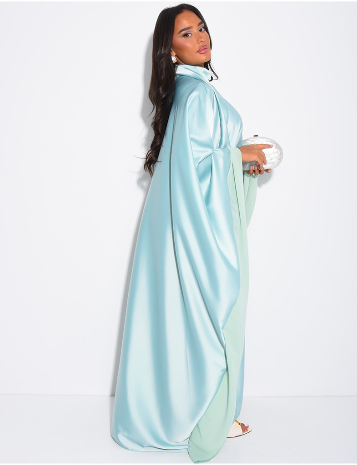 Abaya-Kleid aus dickem Satin mit transparenten Voile-Bordüren
