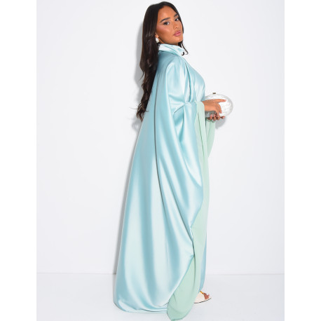 Abaya-Kleid aus dickem Satin mit transparenten Voile-Bordüren