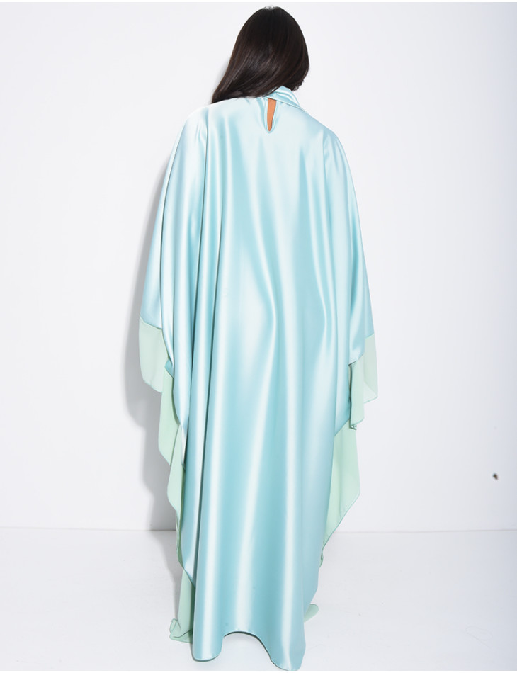 Abaya-Kleid aus dickem Satin mit transparenten Voile-Bordüren