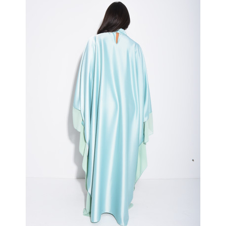 Abaya-Kleid aus dickem Satin mit transparenten Voile-Bordüren