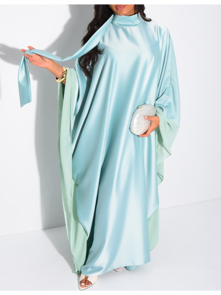 Abaya-Kleid aus dickem Satin mit transparenten Voile-Bordüren