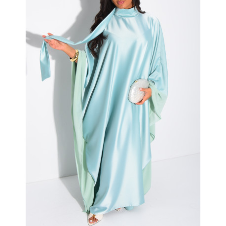 Abaya-Kleid aus dickem Satin mit transparenten Voile-Bordüren