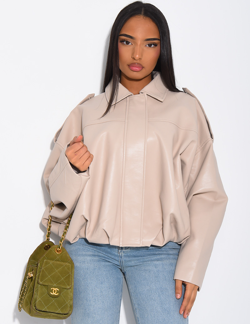 Flared faux leather bomber...