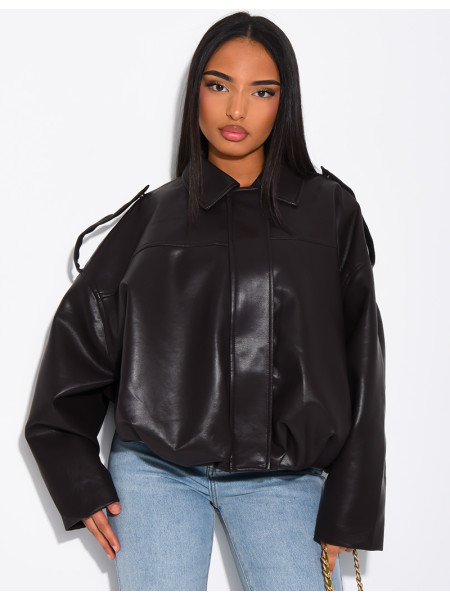 Flared faux leather bomber jackets