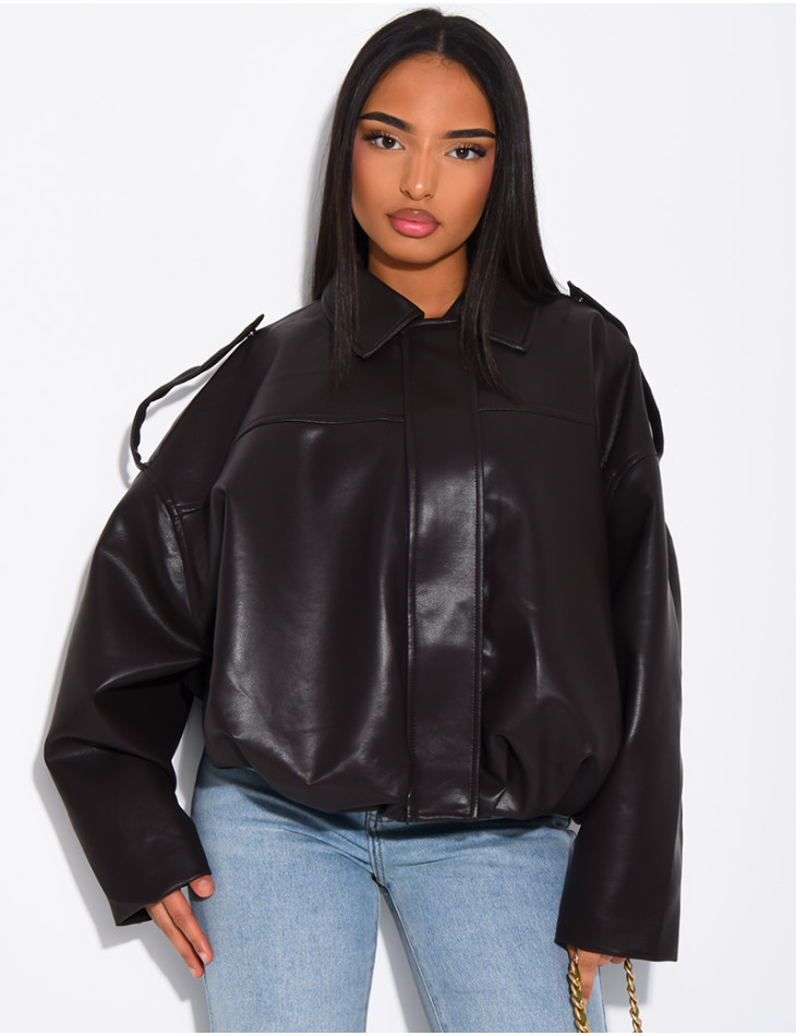 Flared faux leather bomber jackets