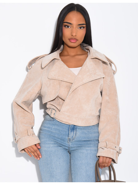 Kurze Perfecto-Jacke aus Wildlederimitat zum Binden