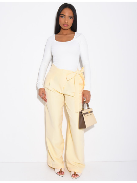 Straight-cut tailored pants with tie waist