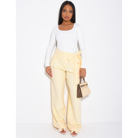 Straight-cut tailored pants with tie waist