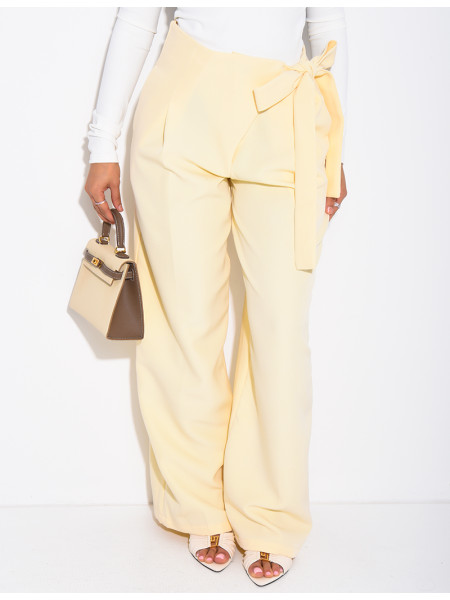 Straight-cut tailored pants with tie waist
