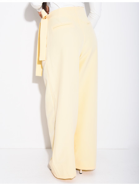 Straight-cut tailored pants with tie waist