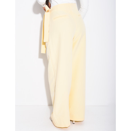 Straight-cut tailored pants with tie waist