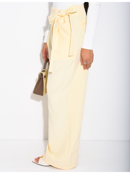 Straight-cut tailored pants with tie waist