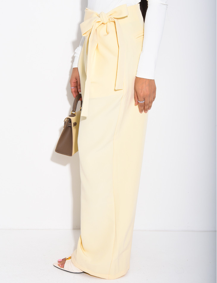 Straight-cut tailored pants with tie waist