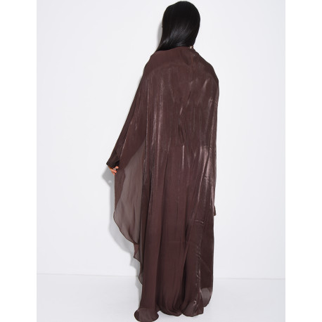 Set aus Kleid aus dickem Satin und Cape aus schillerndem Voile