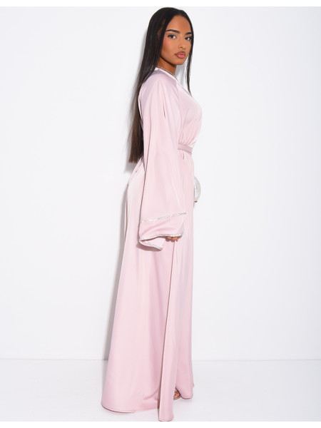 Abaya aus Satin mit Strassbesatz