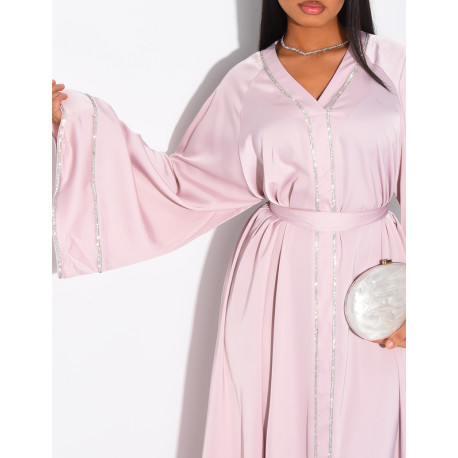 Abaya aus Satin mit Strassbesatz