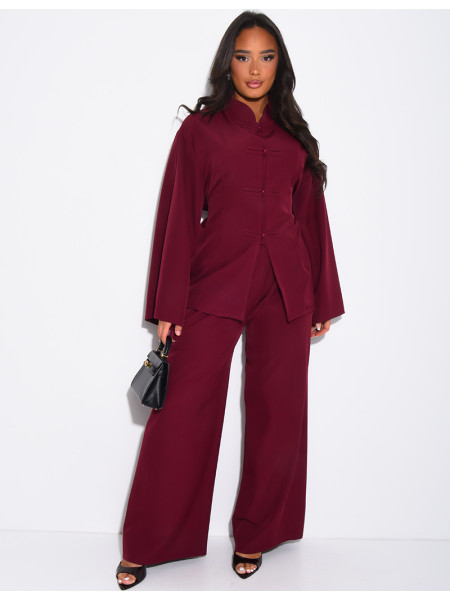 Pants and buttoned tunic set with tie at the back