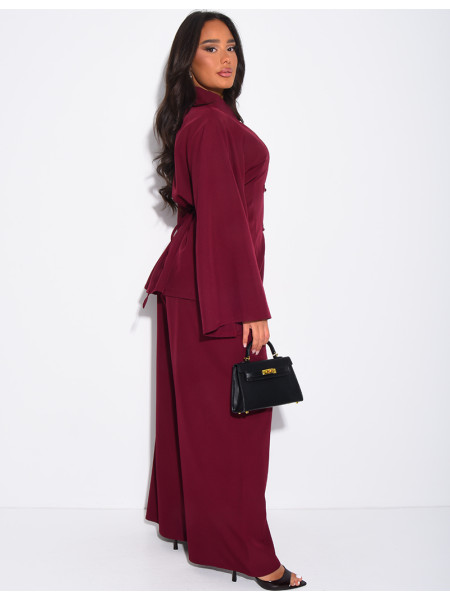 Pants and buttoned tunic set with tie at the back