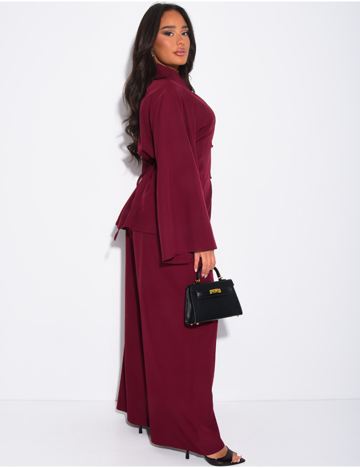 Pants and buttoned tunic set with tie at the back