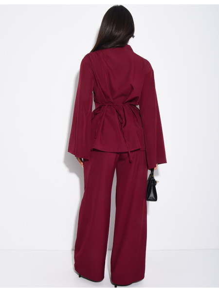 Pants and buttoned tunic set with tie at the back