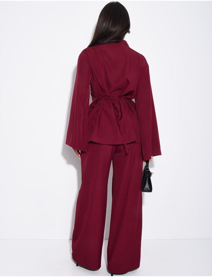 Pants and buttoned tunic set with tie at the back
