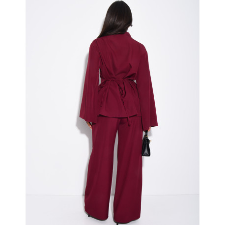 Pants and buttoned tunic set with tie at the back
