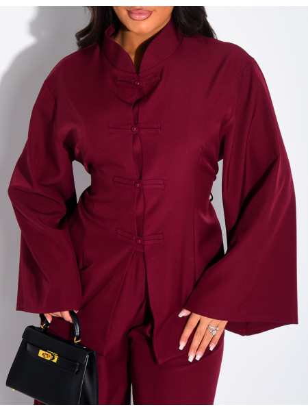 Pants and buttoned tunic set with tie at the back