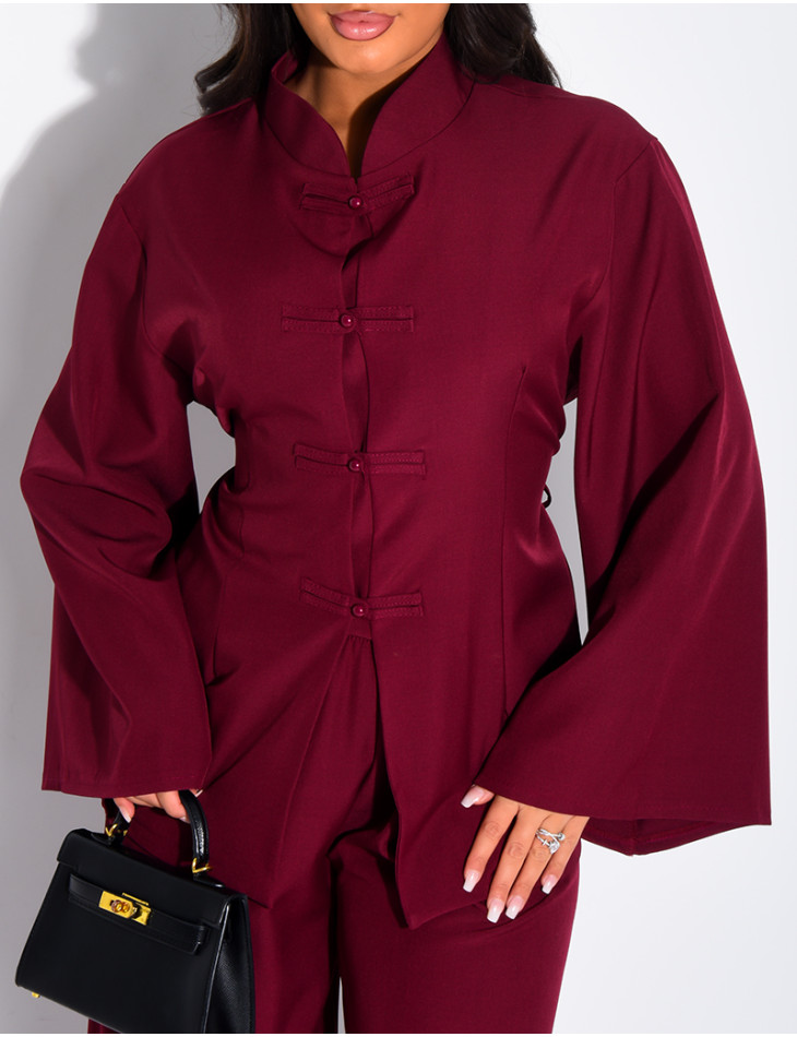 Pants and buttoned tunic set with tie at the back