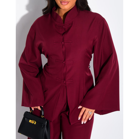 Pants and buttoned tunic set with tie at the back