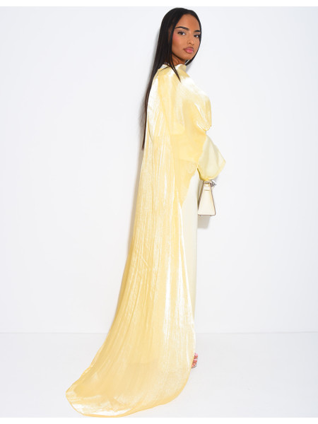 Ensemble robe en satin épais et cape en voile irrisé