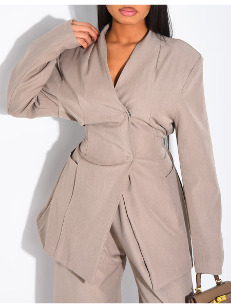 Set aus Blazer mit Stehkragen, im Rücken verstellbar, und gerade geschnittener Hose