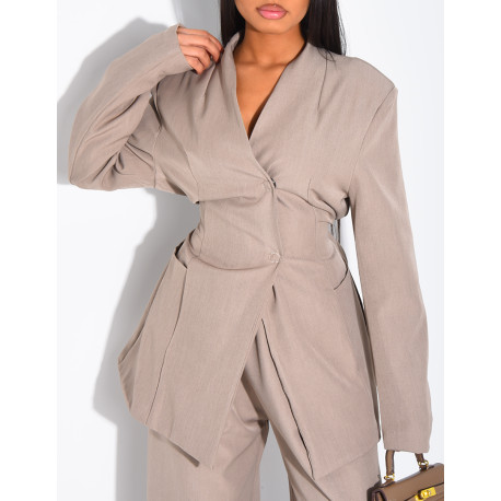 Set aus Blazer mit Stehkragen, im Rücken verstellbar, und gerade geschnittener Hose