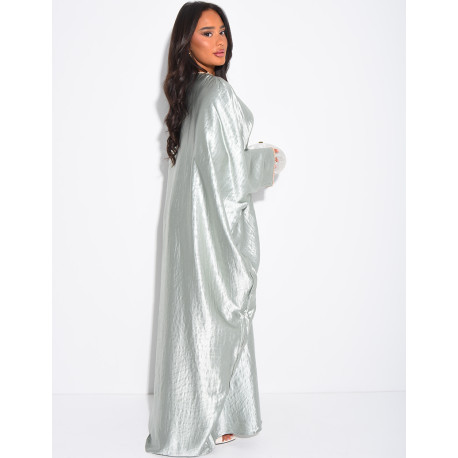Premium embossed satin butterfly abaya embellished with pearls