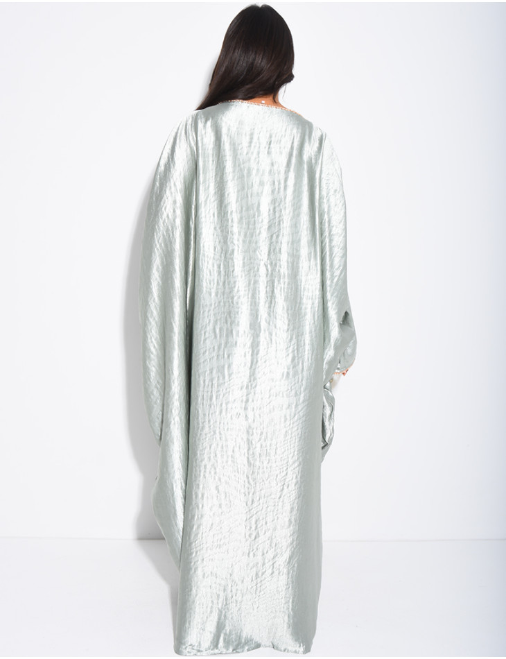 Premium embossed satin butterfly abaya embellished with pearls