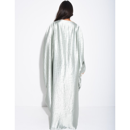 Premium embossed satin butterfly abaya embellished with pearls