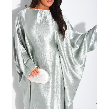 Premium embossed satin butterfly abaya embellished with pearls
