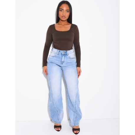 Jean coupe ballon à délavage clair