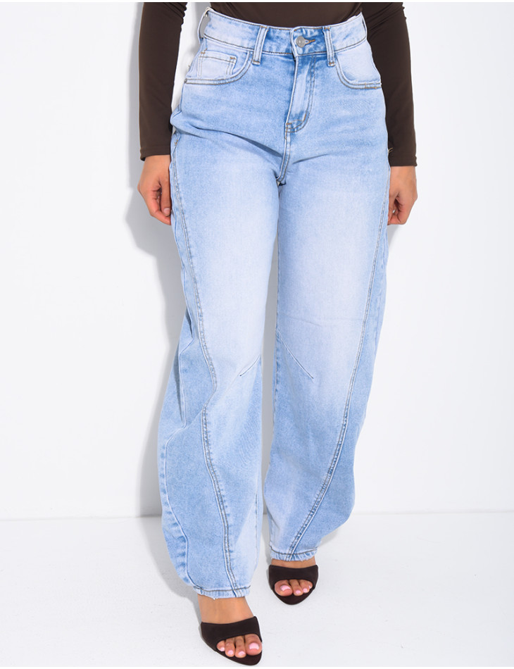 Jean coupe ballon à délavage clair