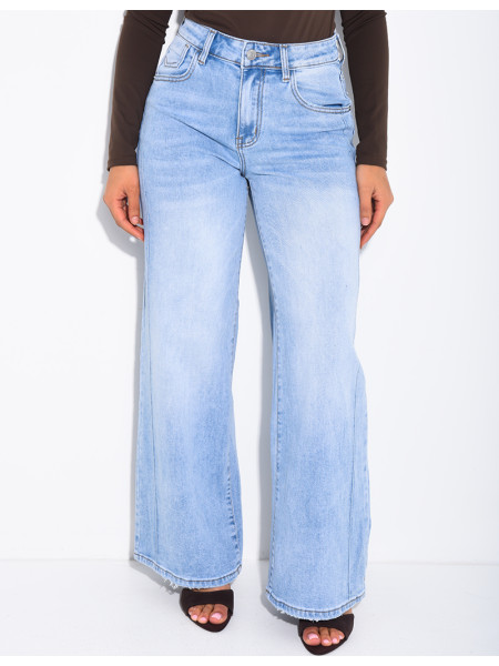 Jeans coupe large stretch à délavage clair