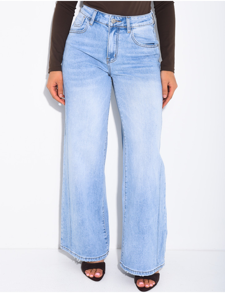 Jeans coupe large stretch à délavage clair