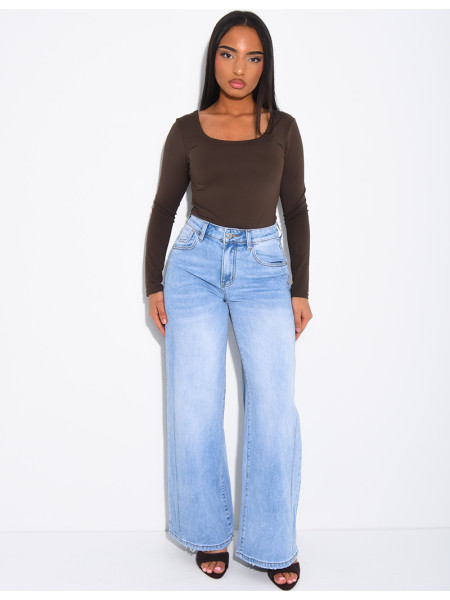 Jeans coupe large stretch à délavage clair