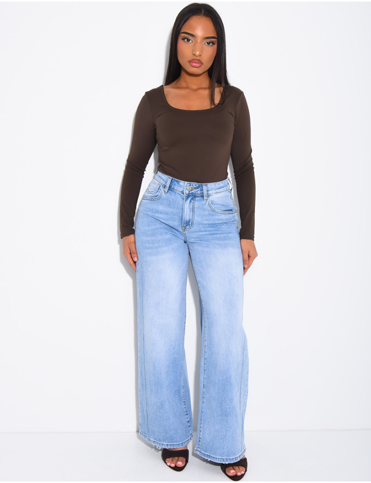 Jeans coupe large stretch à délavage clair